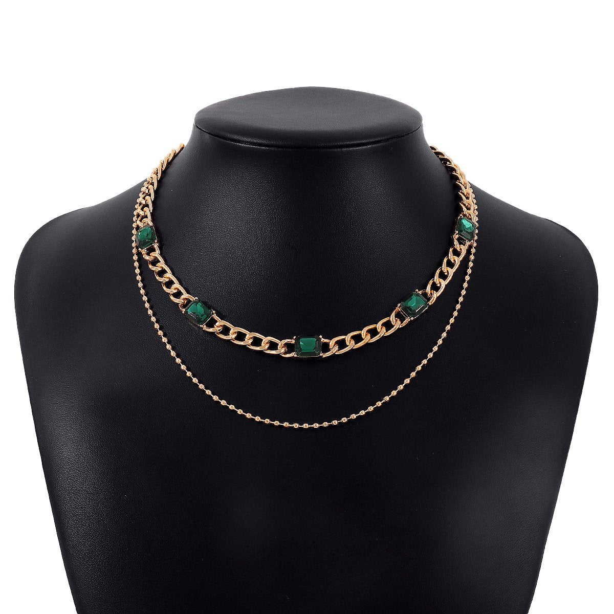 N1441 double-layer bead chain necklace metal acrylic simple necklace niche cold necklace