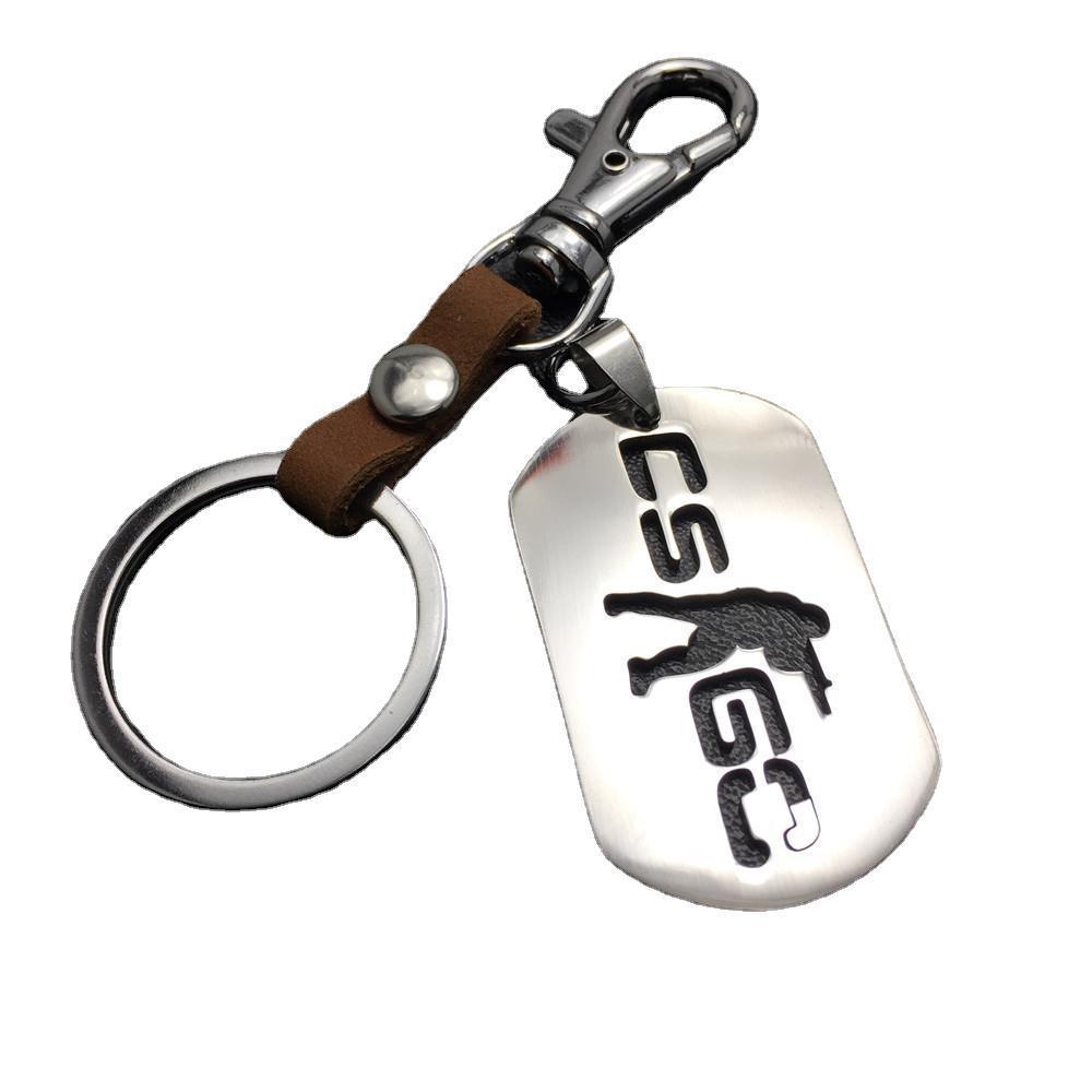 Anime Game CSGO Counter Strike Stainless Steel Pendant Leather Keychain Dog Buckle Waist Hanging Waist Decoration