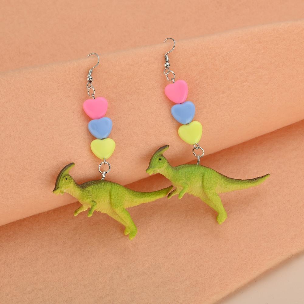 Fashion Toy Dinosaur Earrings Resin Candy Color Heart Shape Earrings Kids Jewelry Accessories