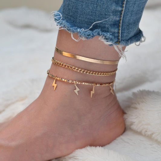 Jewelry Simple Lightning Tassel Foot Decoration Multilayer 3-Piece Suit Anklet