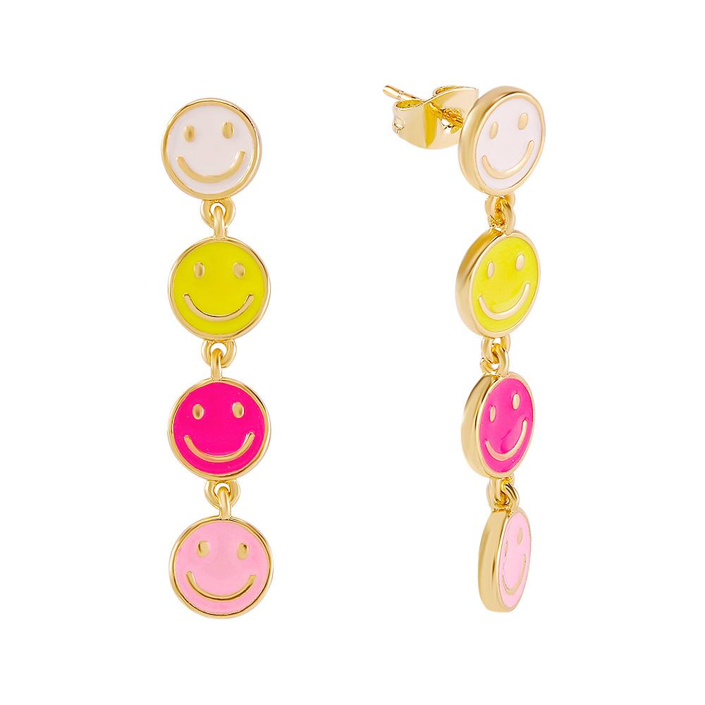 ZE81 Jewelry Simple and Lovely Contrasting Color Smiley Face Earrings Drip Oil Long Vitality Girl Earrings