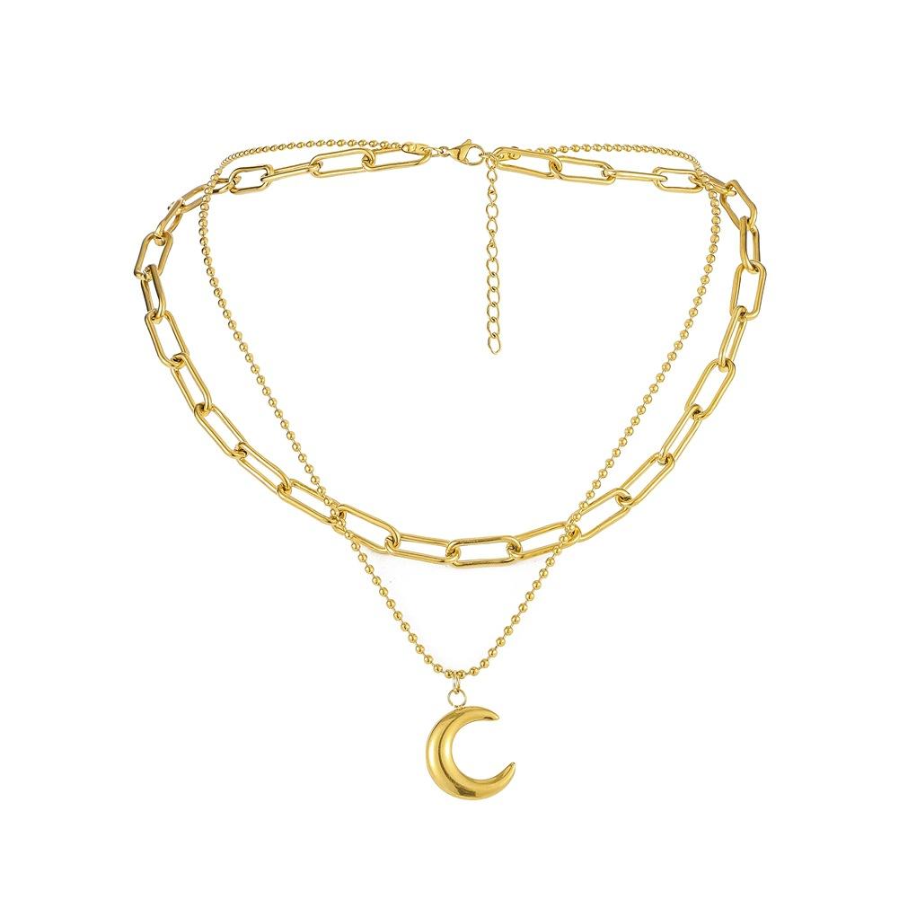 Jewelry niche light luxury titanium steel gold-plated moon pendant cold and simple choker necklace female
