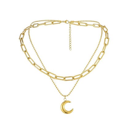Jewelry niche light luxury titanium steel gold-plated moon pendant cold and simple choker necklace female