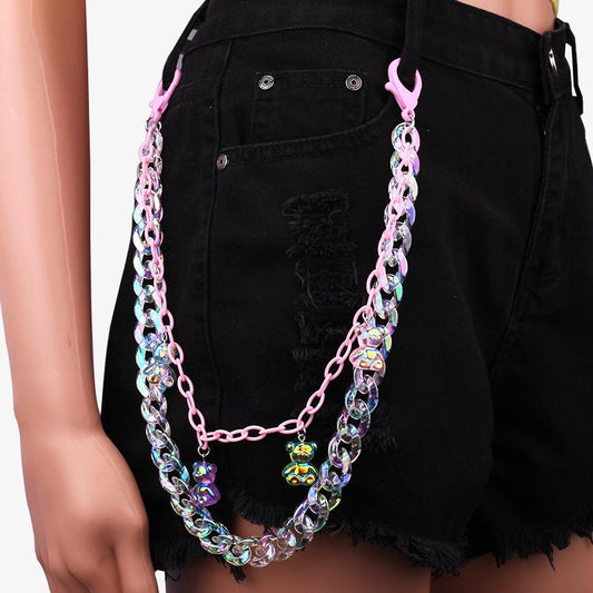 Hip-hop ins personalized pants chain creative AB color acrylic bear pendant multi-layer jeans accessories