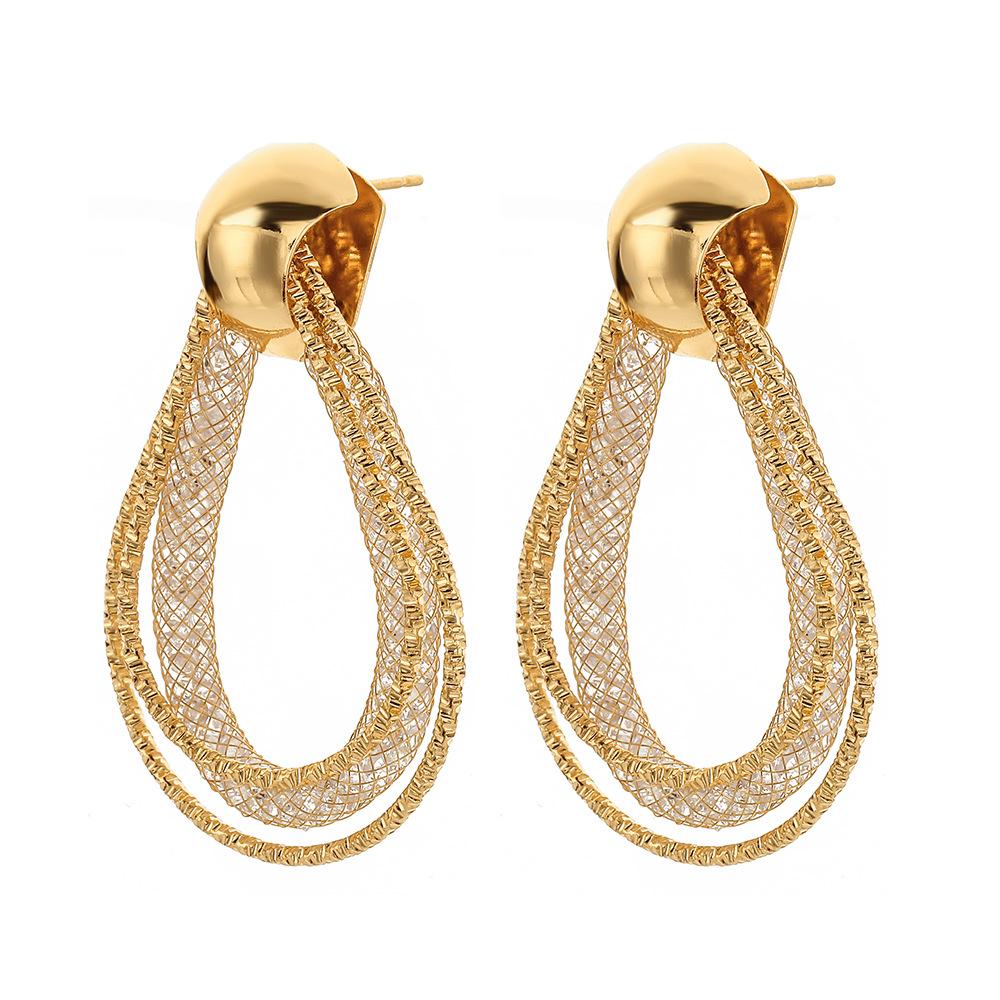 Advanced Design Simple Fashion Geometric Wire Mesh Zircon Hollow Water Drop Earrings