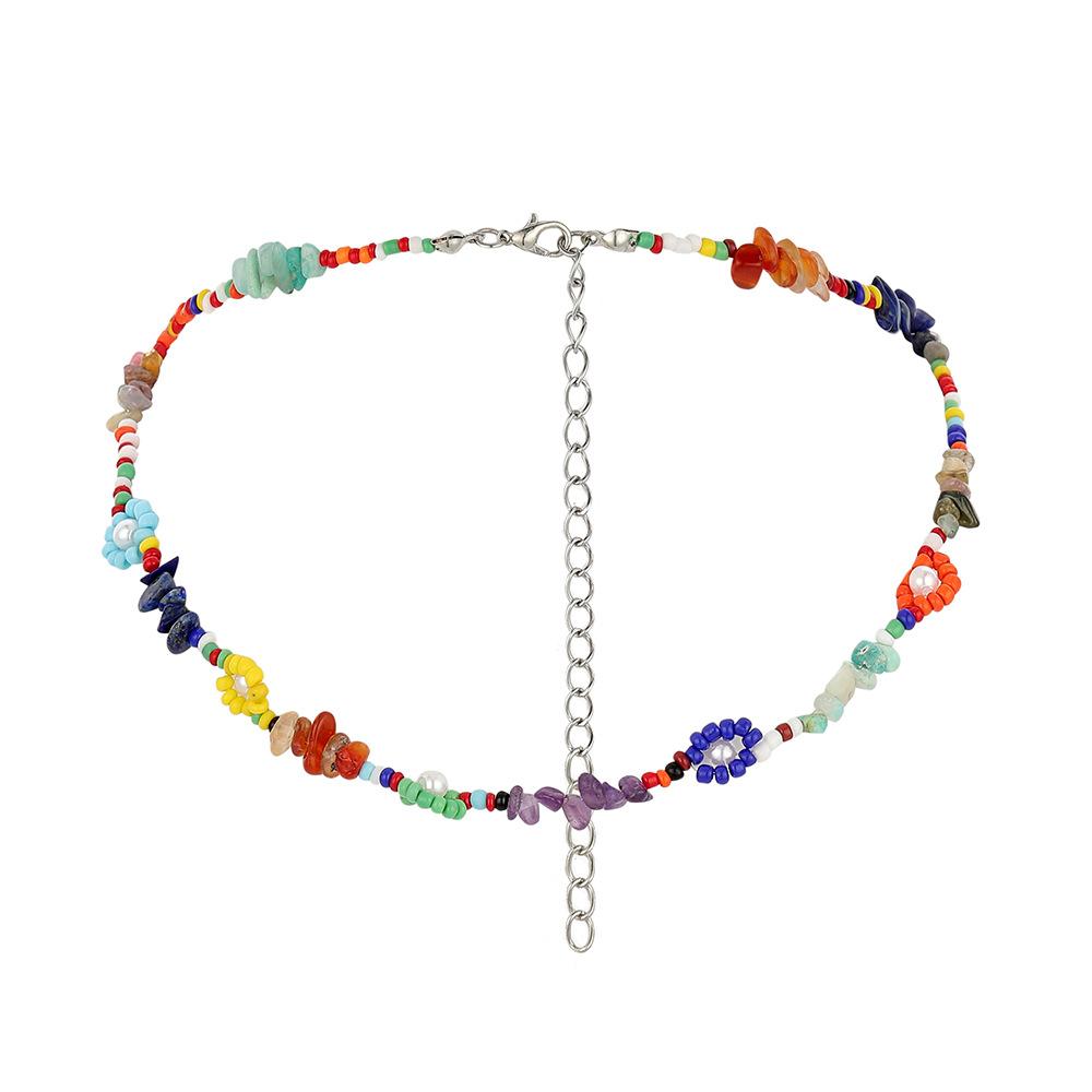 Trend ins colorful stone daisy beaded necklace bohemian fashion fresh and lovely collarbone chain