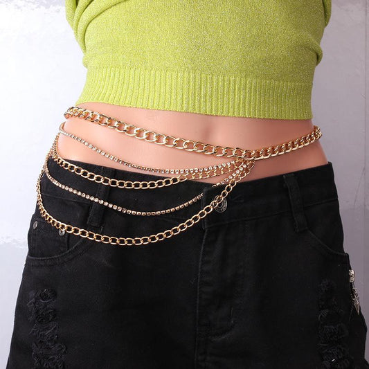 Jewelry multi-layer simple diamond chain body chain female retro sexy metal waist chain