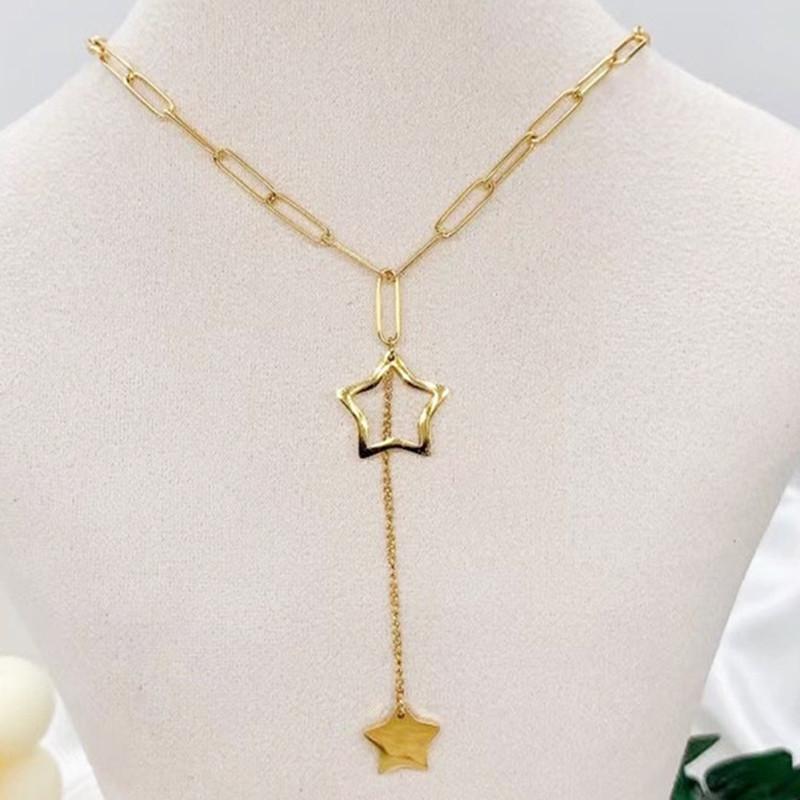 Simple Five Star Necklace Female Vacuum Plated Real Gold Titanium Steel Never Fading Clavicle Chain