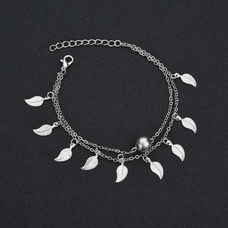 Foot decoration summer cool beach style double-chain tassel small leaf foot decoration double-layer anklet