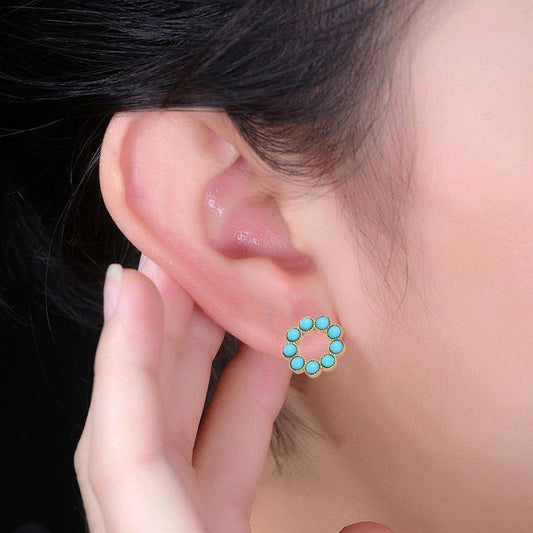 Explosive retro palace women's turquoise round earrings fashion temperament bohemian earrings jewelry