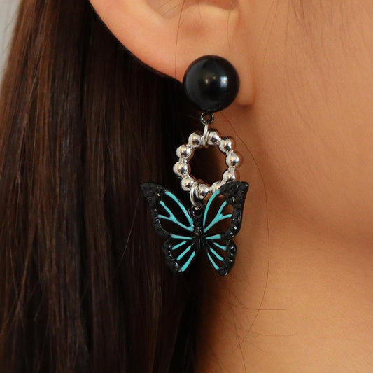E124 Personality Trendy Earrings Sweet Cool Harajuku Dark Earrings Drip Oil Butterfly Niche Earrings