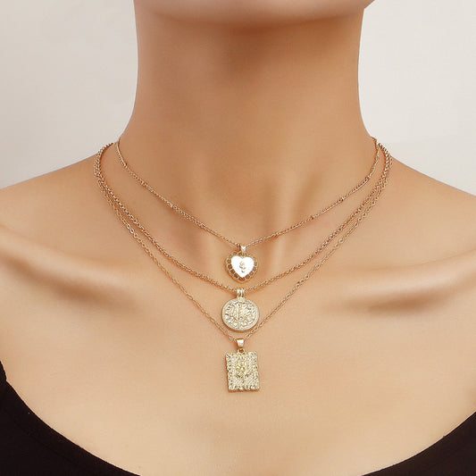 Jewelry Fashion Gold Multilayer Necklace Clavicle Chain Female Fresh Versatile Trend Love Necklace