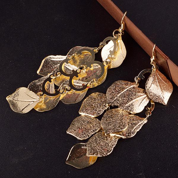 Fashion OL Multi-level Leaf Frosted Long Earrings Women's Versatile Earrings Direct Approval