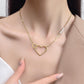 Creative Hollow Heart Interlocking Pendant Necklace Heart-to-Heart Pearl Necklace Women's Titanium Steel Jewelry