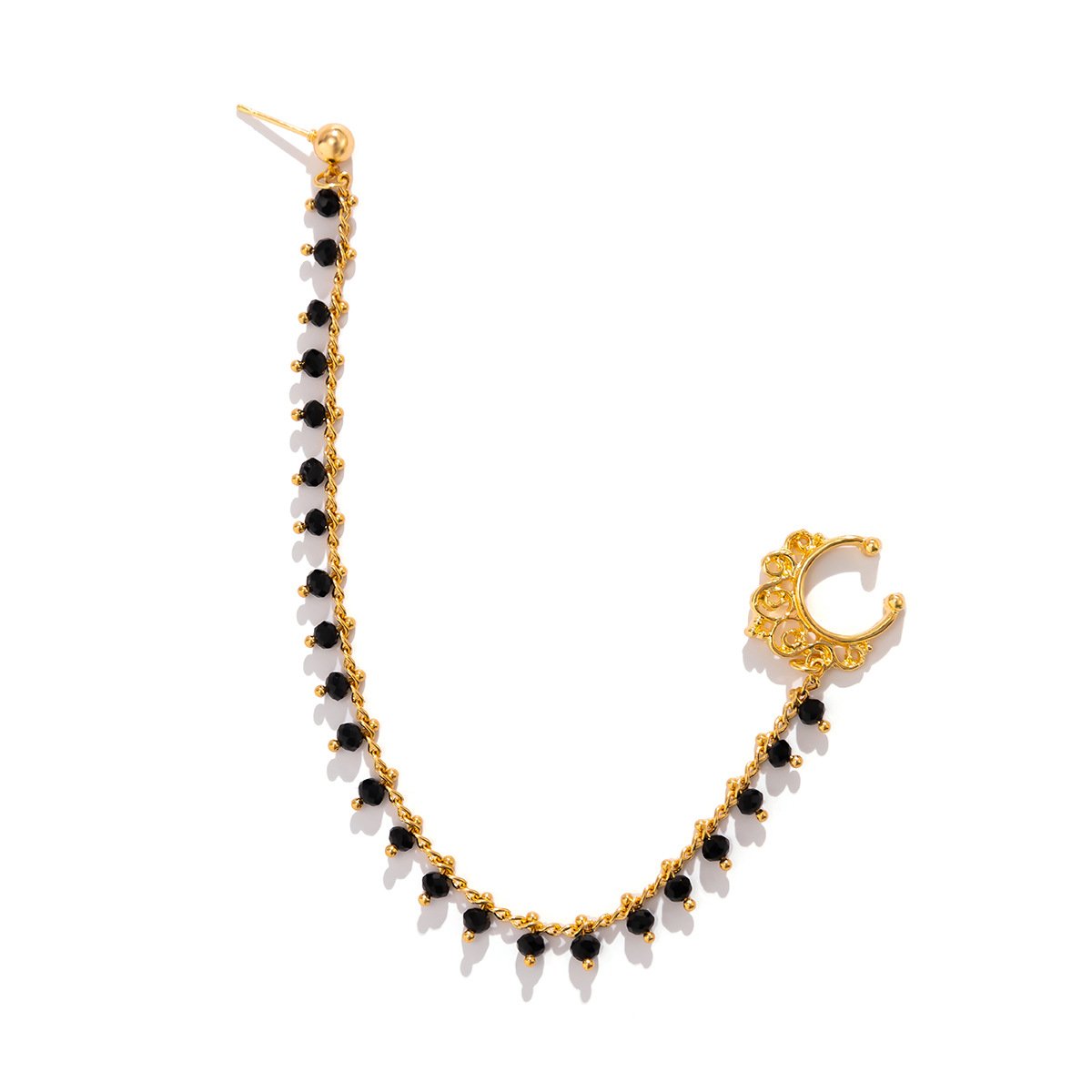 Jewelry unilateral metal hollow earrings national color imitation crystal tassel nose clip earrings women