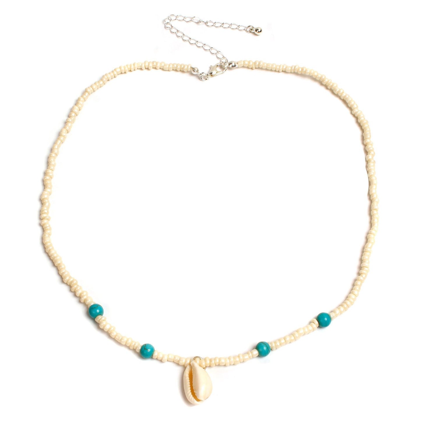 Jewelry White Rice Beads Turquoise Shell Necklace Ladies Fashion Temperament Short Necklace Clavicle Chain