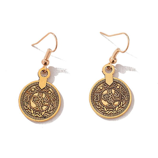 Creative Earrings Bohemian Ethnic Retro Versatile Alloy Earrings Ancient Coin Tassel Earrings