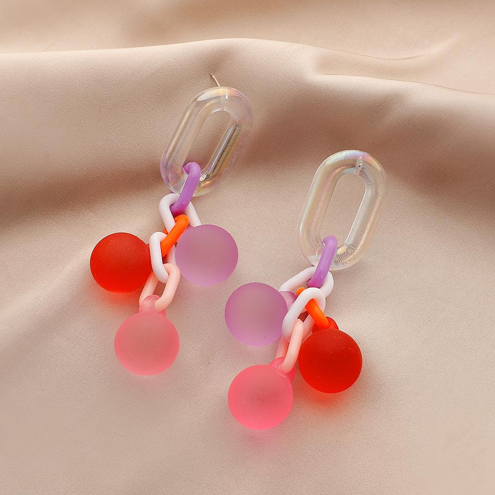 Fashion personality long colorful bubble gum acrylic earrings frosted ball niche earrings for women