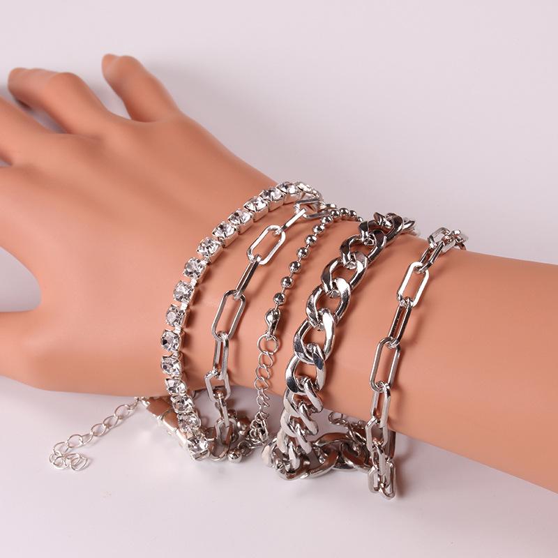 Fashion multi-layer combination bracelet set creative OT buckle diamond chain five-piece set hand jewelry