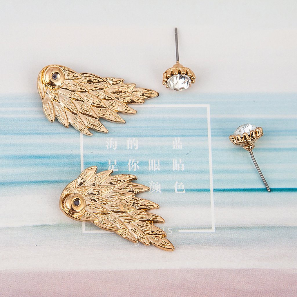 Retro Three-dimensional Angel Wings Stud Earrings Feather Diamond Alloy Piercing Stud Earrings