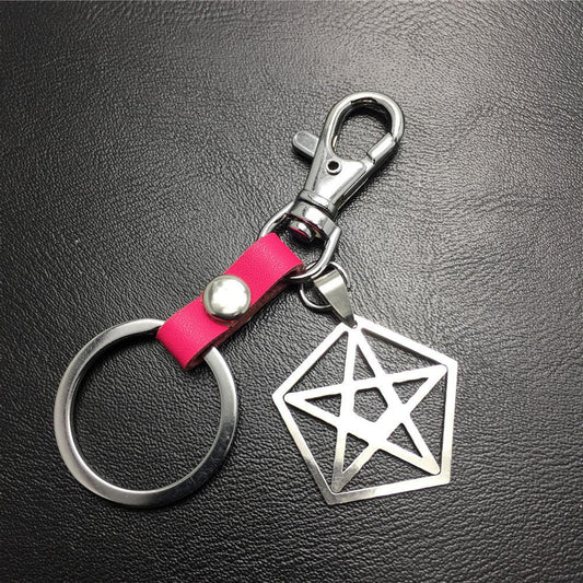 Five-pointed star pentagon stainless steel leather key chain waist bag bag pendant clothing accessories