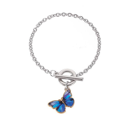 Mori Classic Blue Butterfly Pendant Bracelet Ins Simple One-word Buckle Chain Bracelet