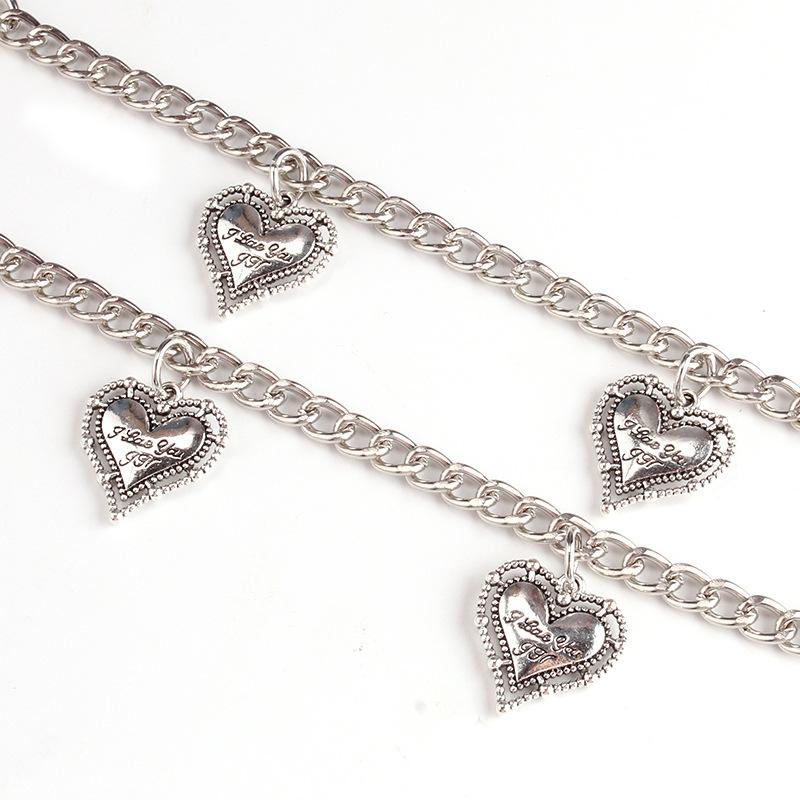 Hip-hop retro double-layer all-match peach heart pants chain ins trousers hanging chain decoration love accessories men and women tide