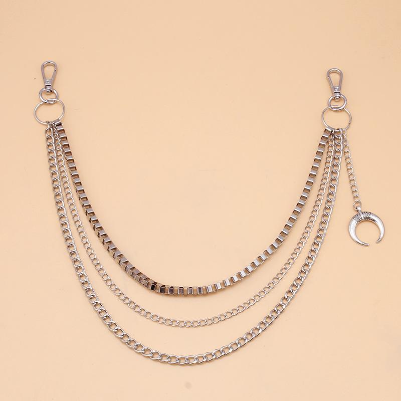 Jewelry hip-hop personality metal crescent pendant waist chain punk all-match multi-layer chain pants chain