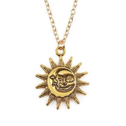 Retro Trend Gold Sun Pendant Personality Creative Sun Moon Fit Necklace