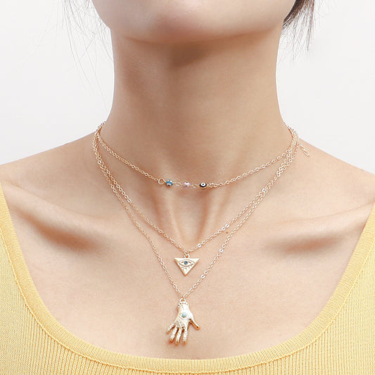 Accessories retro multi-layer devil's eye hand model necklace female jewelry niche high-end necklace light luxury
