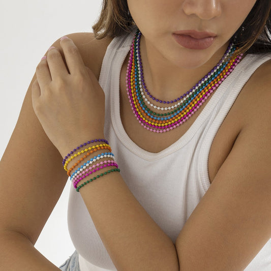 Jewelry Personality Fashion Colorful Copper Bead Chain Necklace Hip Hop Cold Metal Necklace Female