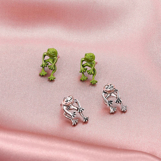 Retro Simple Metal Frog Stud Earrings Old Detachable Earrings Retro Temperament Earrings