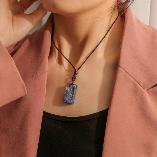 ETSY creative handmade Danxia landform landscape square pendant jellyfish coral seascape resin necklace jewelry