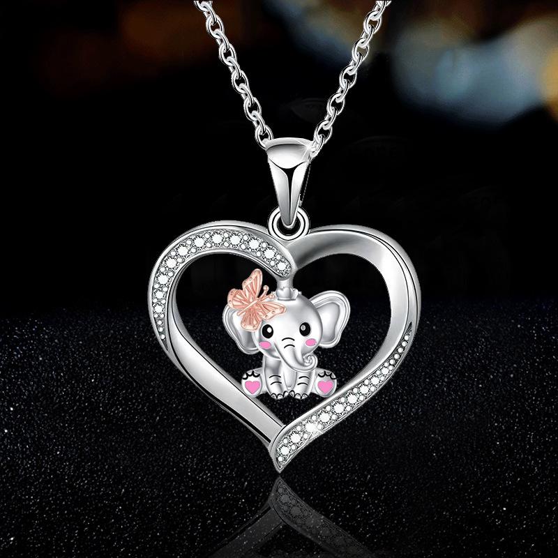 Explosive fashion women's heart butterfly elephant pendant necklace beautiful animal series jewelry