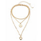 Necklace Retro Temperament Portrait Round Card Necklace Female Simple Peach Heart Metal Chain Three Layers Necklace