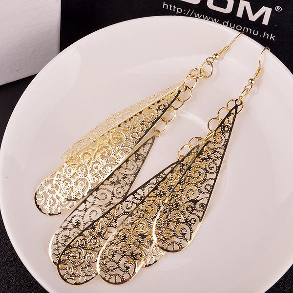 Retro multi-layered hollow water drop long earrings Indian Baroque women's earrings