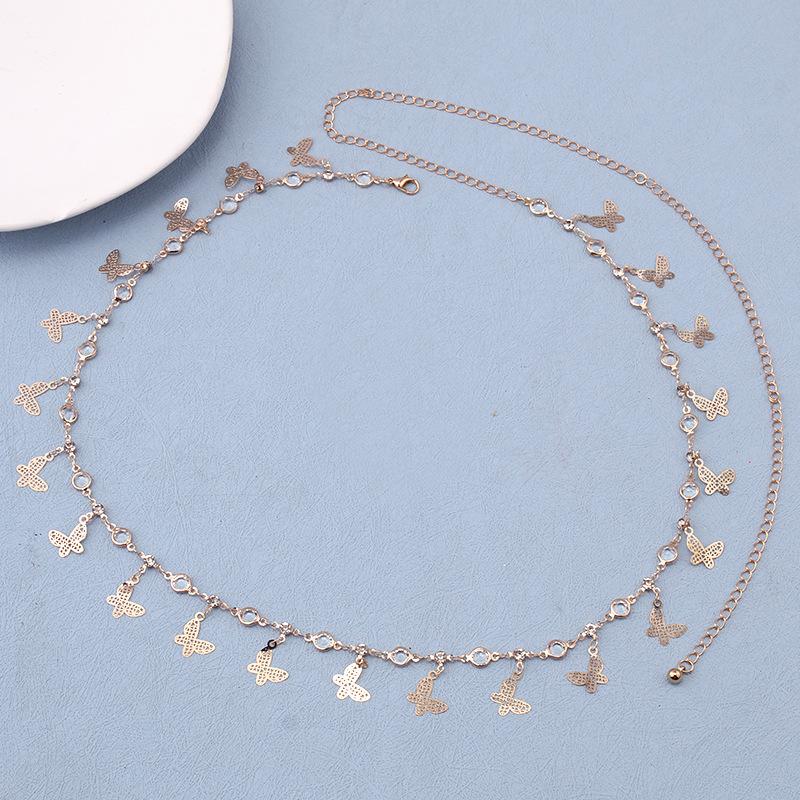 Jewelry simple acrylic diamond single layer body chain temperament sexy copper butterfly tassel waist chain