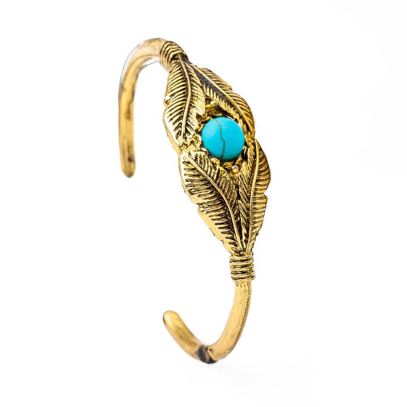 Vintage Turquoise Feather Leaf Cuff Bracelet