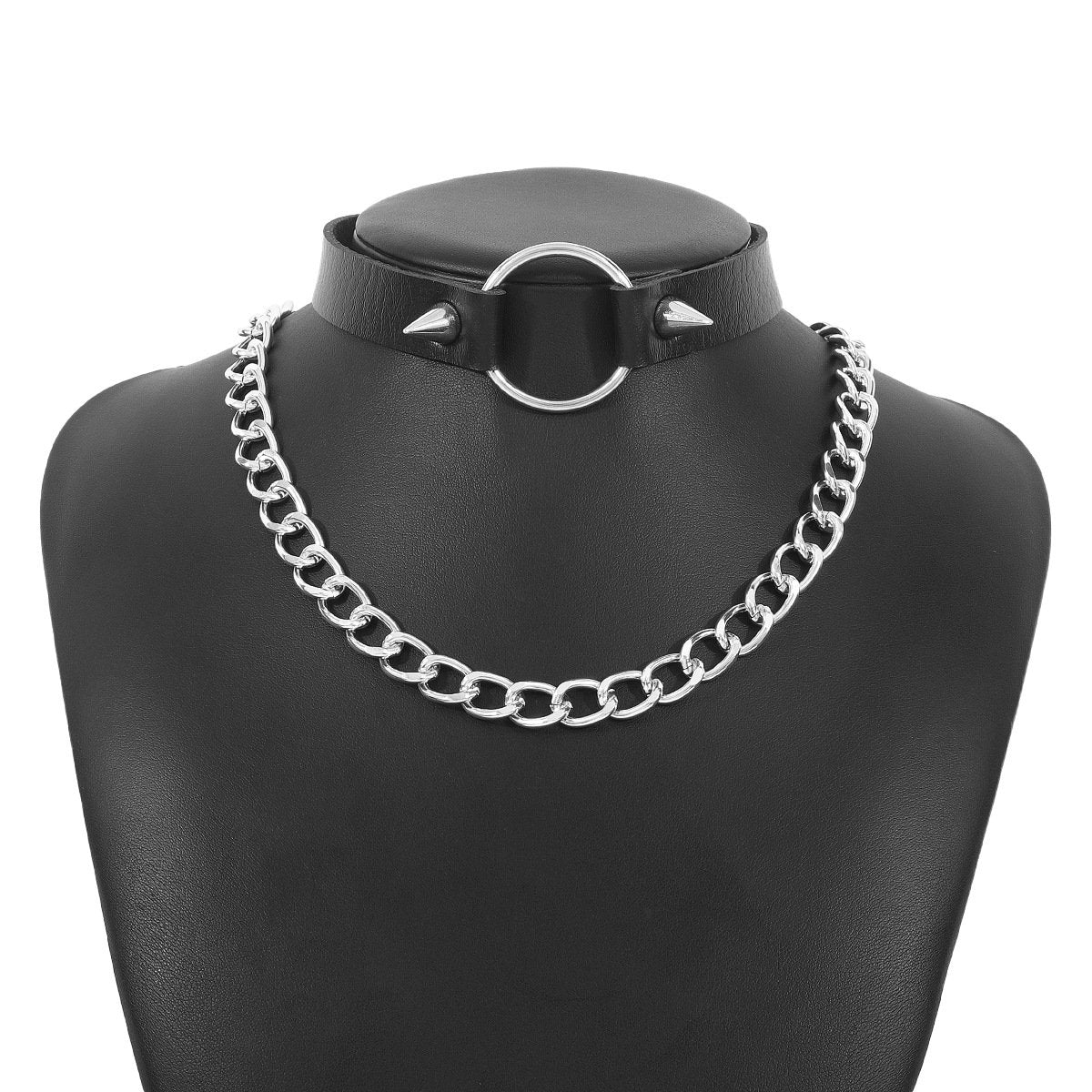 N158 Harajuku Leather Collar Exaggerated Chain Rivet Gothic Choker Vintage Exaggerated Necklace