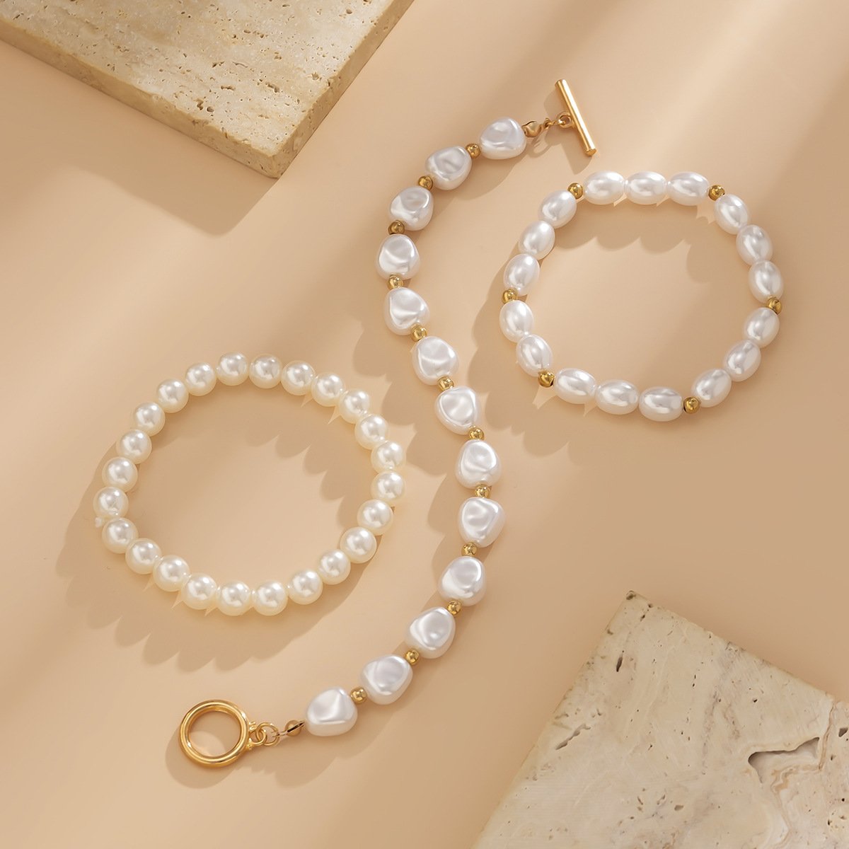 Jewelry baroque special-shaped imitation pearl OT buckle bracelet female simple beaded niche all-match jewelry