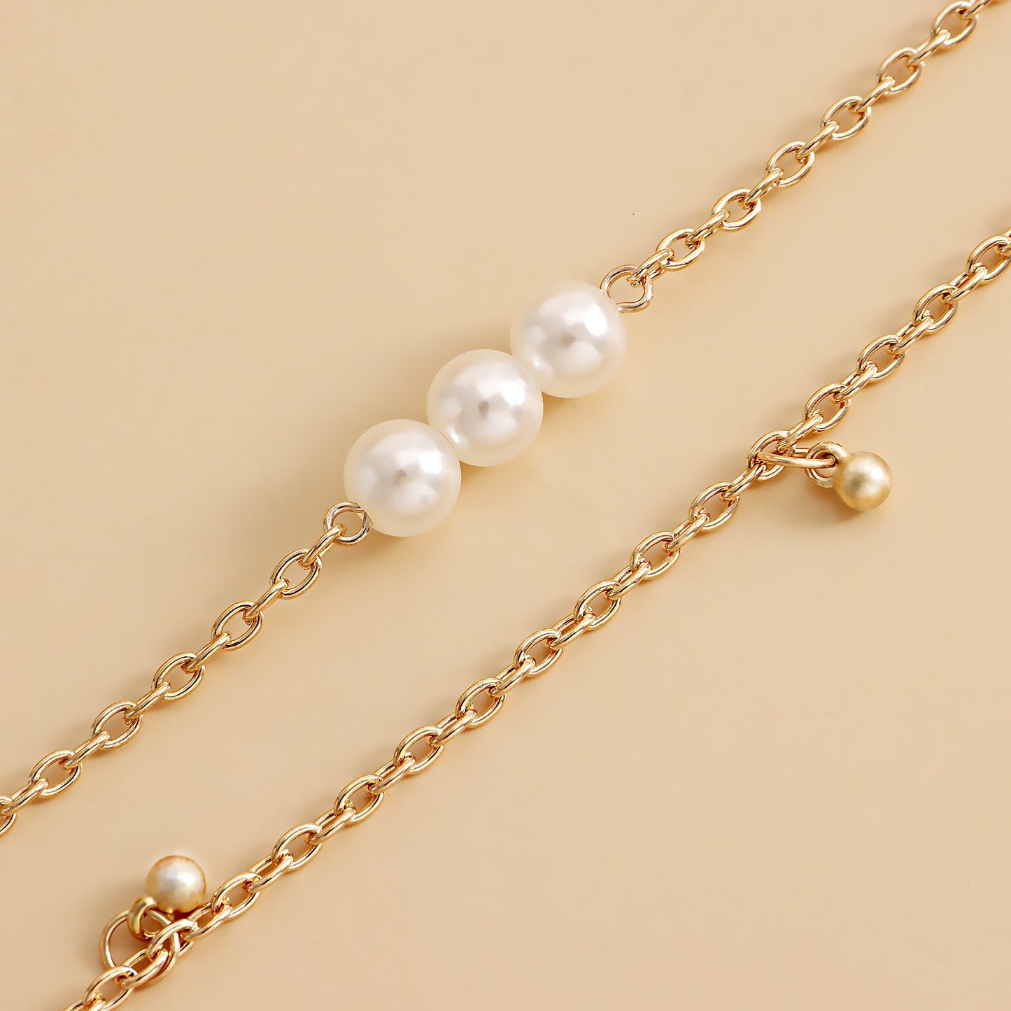 Jewelry Xiaoxiang double-layer simple imitation pearl alloy ball bead waist chain belt female waistbead