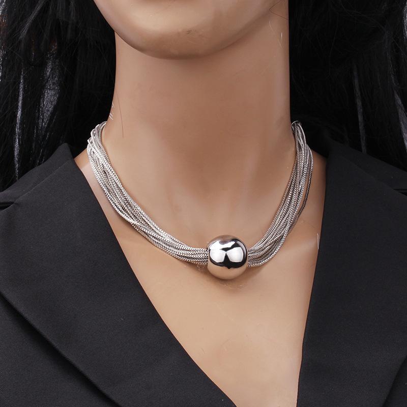 Jewelry exaggerated large cylinder pendant clavicle necklace hip-hop trend metal multi-layer chain necklace