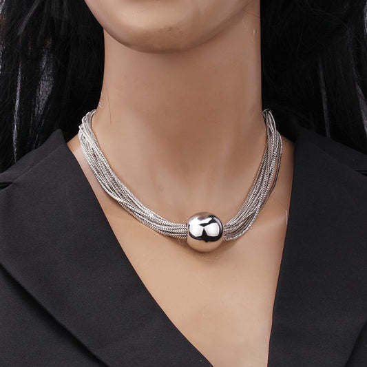 Jewelry exaggerated large cylinder pendant clavicle necklace hip-hop trend metal multi-layer chain necklace