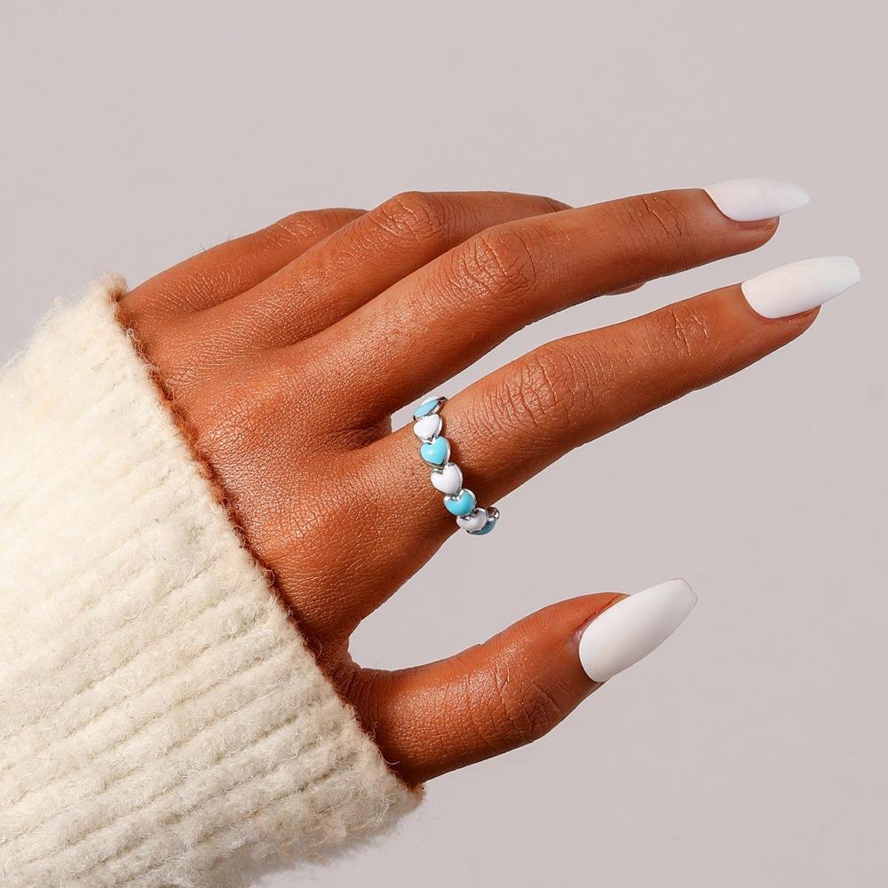 Fashion Magazine Ladies Stainless Steel Creative Design Simple Opening Small Heart Adjustable Ring