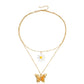 Jewelry Double Clavicle Chain Exaggerated Flower Butterfly Pendant Necklace Fashion Temperament Personality Necklace