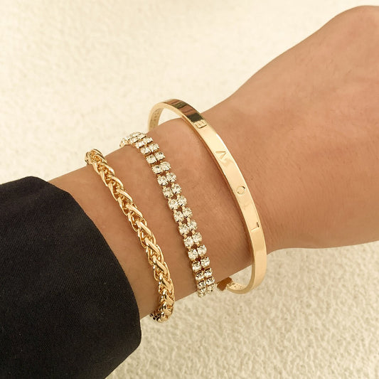 Jewelry Retro Diamond Twist Chain Bracelet Female Fashion LOVE Letter Metal Bracelet Set