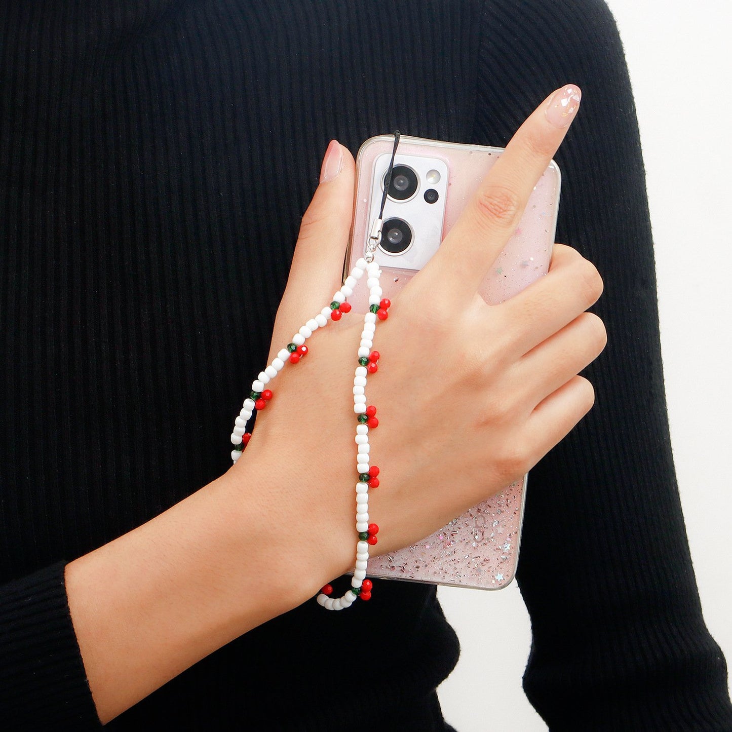 Jewelry white rice beads beaded mobile phone lanyard pastoral red cherry bag mobile phone chain