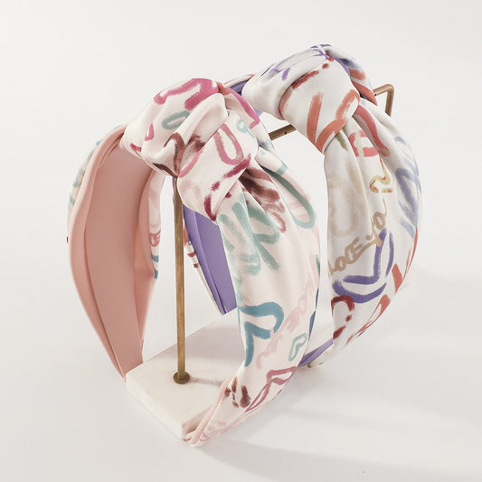 F452 Simple graffiti art wide-brimmed headband knotted sweet niche hair accessories French fabric simple headband female