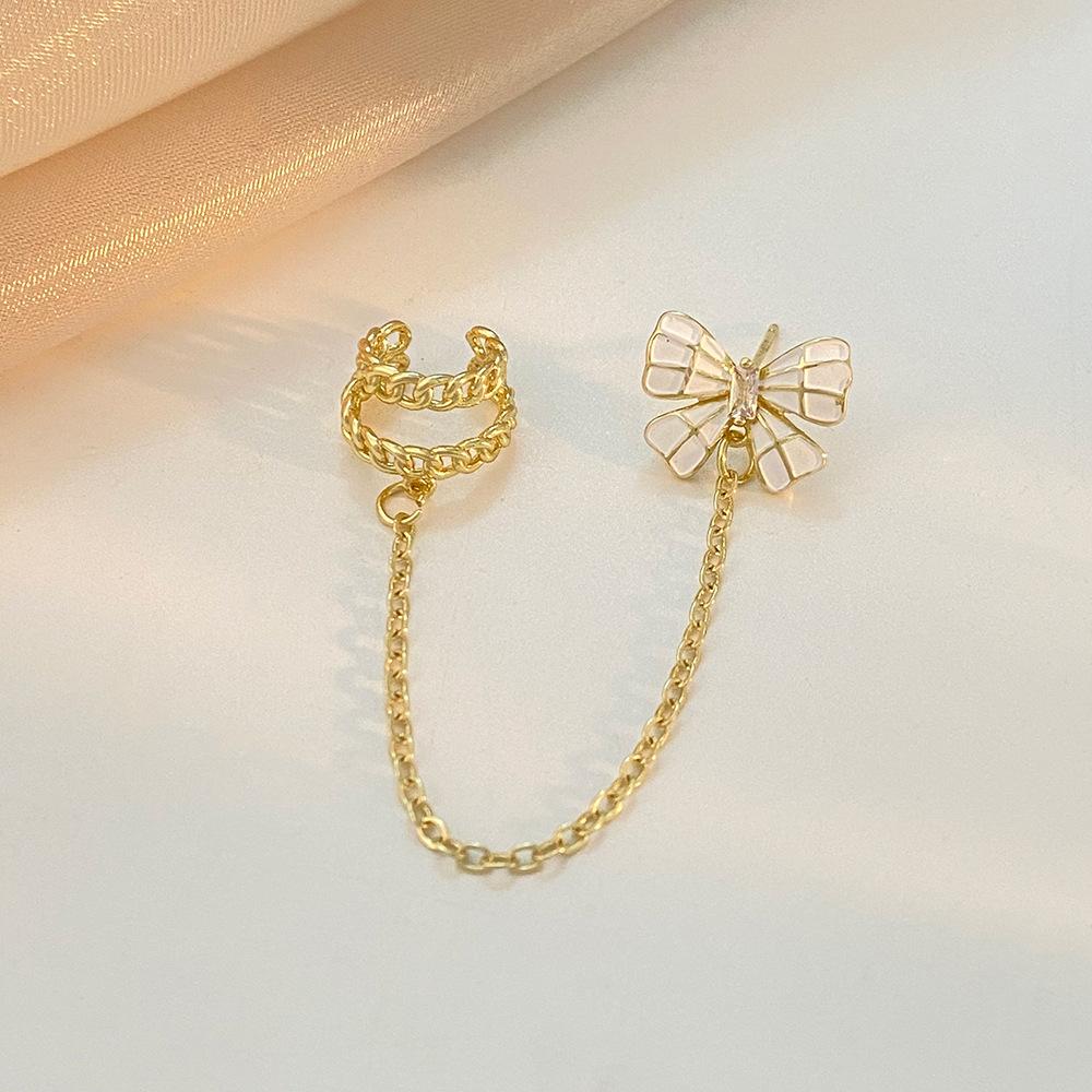 ins zircon bow ear bone clip fashion light luxury chain tassel ear clip no ear hole net red earrings trend