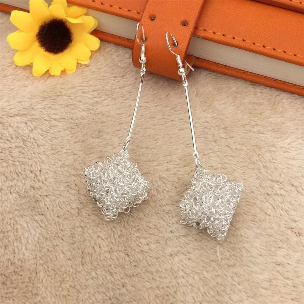 Wire Cube Sugar Cube Long Earrings OL Versatile Ladies Earrings Exaggerated Earrings